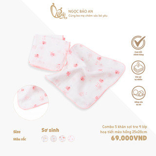 M&B (25x28cm) Combo 5 khăn gạc sữa cotton 4 lớp mềm mịn, kháng khuẩn, thấm hút tốt phù hợp cho làn da nhạy cảm của bé