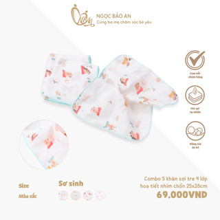 M&B (25x28cm) Combo 5 khăn gạc sữa cotton 4 lớp mềm mịn, kháng khuẩn, thấm hút tốt phù hợp cho làn da nhạy cảm của bé