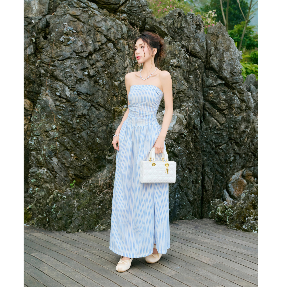 Set đồ biển đôi nam nữ set couple với người yêu áo sơ mi oxford nam + đầm maxi nữ thương hiệu LILA - PERI