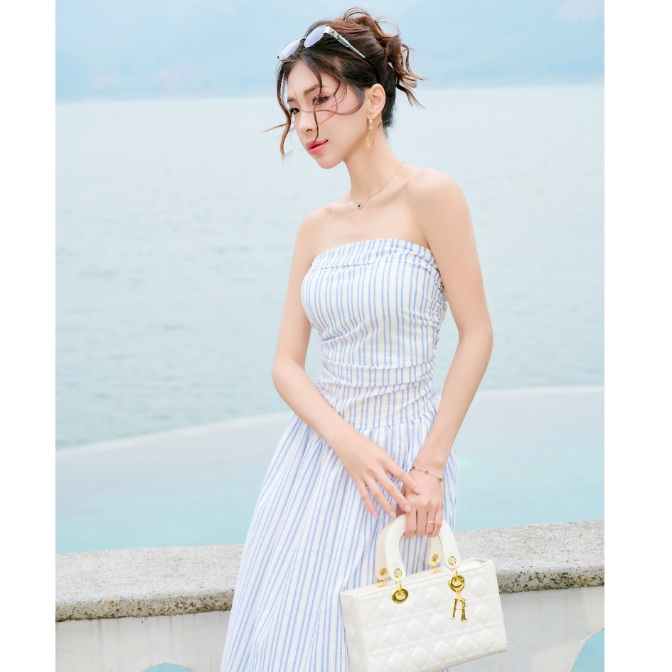 Set đồ biển đôi nam nữ set couple với người yêu áo sơ mi oxford nam + đầm maxi nữ thương hiệu LILA - PERI