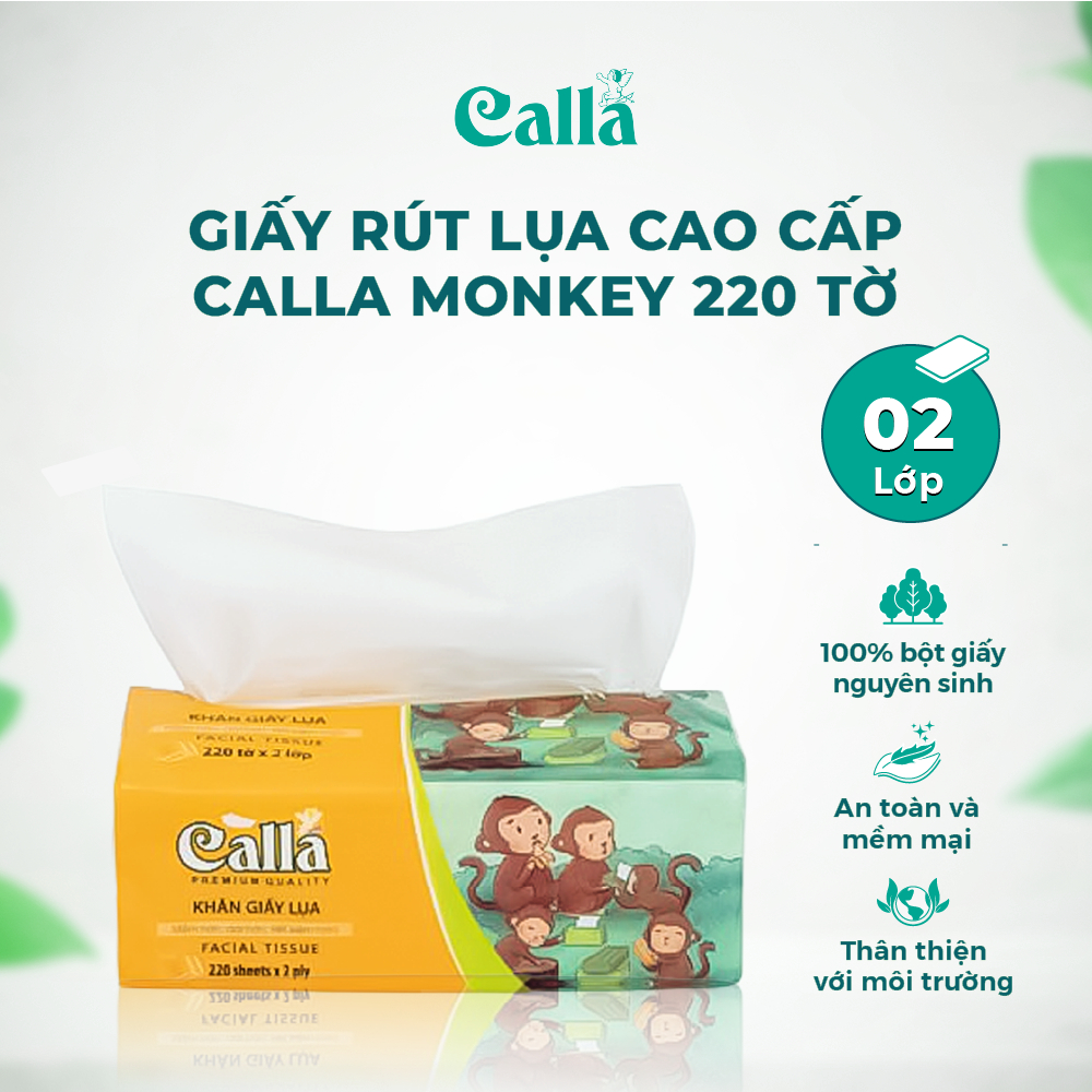 Giấy rút Calla Monkey Family 2 lớp x 220 tờ khổ 20cm, mềm mịn, không ...