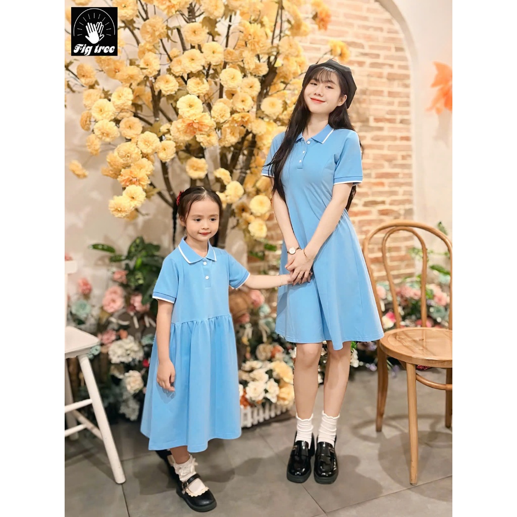 Set Đồng Phục Fig Tree Thun Polo Cá Sấu Màu Xanh Nhạt Nhẹ Nhàng Diện Cùng Gia Đình, Nhiều size