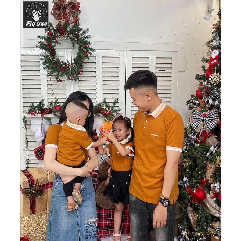 Set Áo Gia Đình Fig Tree Thun Polo Cá Sấu Màu Cam Đất, Vải dày dặn - co giãn, có nhiều size.