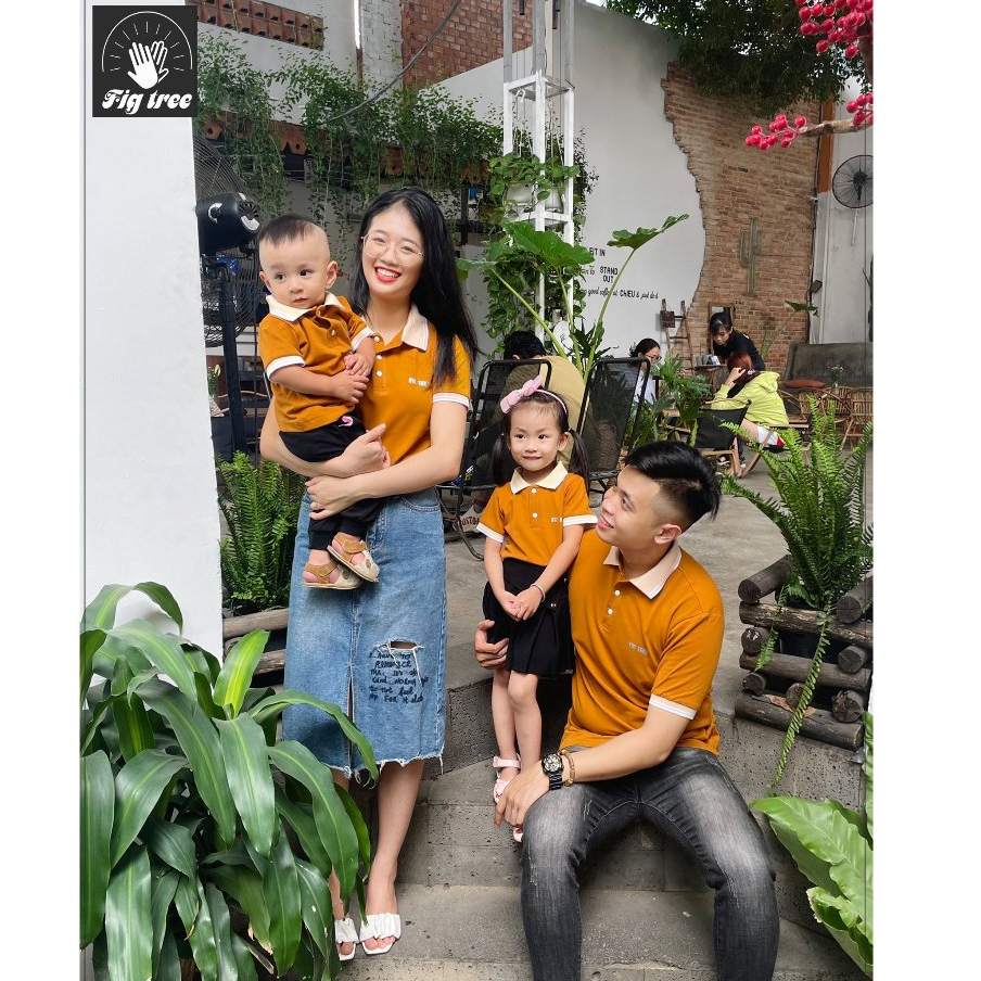 Set Áo Gia Đình Fig Tree Thun Polo Cá Sấu Màu Cam Đất, Vải dày dặn - co giãn, có nhiều size.