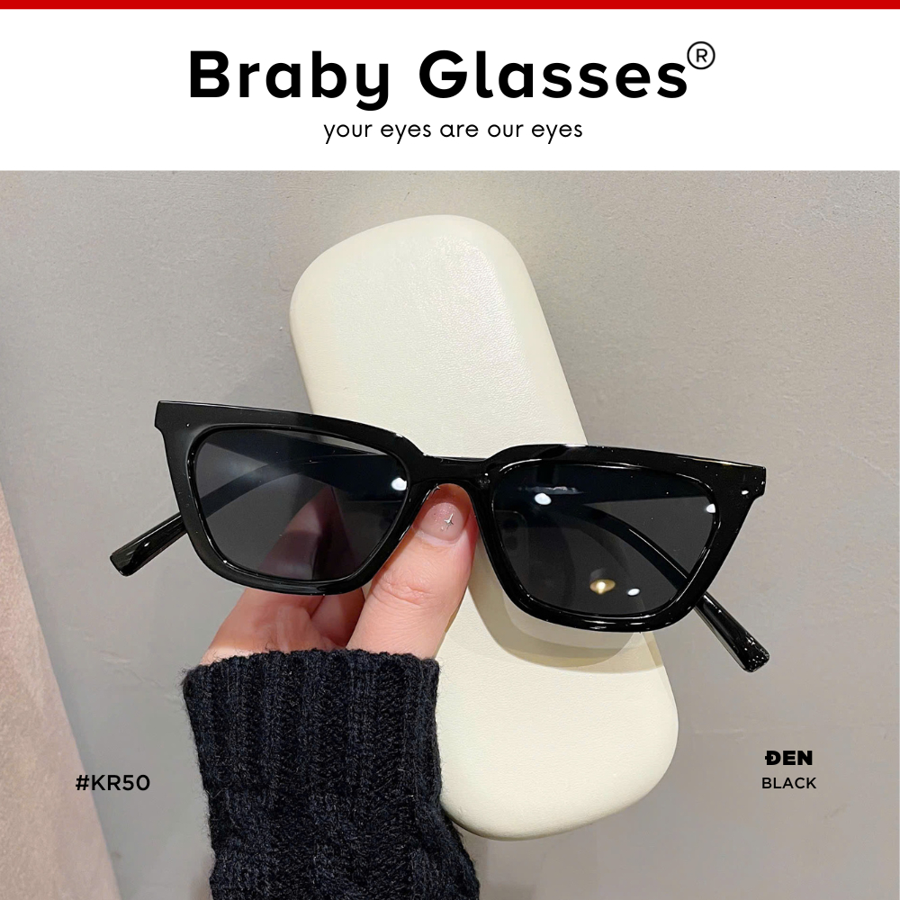 Kính râm mát nam nữ mắt vuông thời trang chống tia UV Braby Glasses gọng nhựa cao cấp thiết kế sang trọng KR50