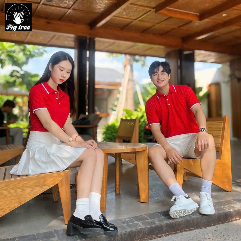 Áo Thun Đôi Fig Tree Polo Cá Sấu Màu Đỏ Rực Rỡ Hàng Thời Trang Thiết Kế, Vải Co Giãn, Nhiều size