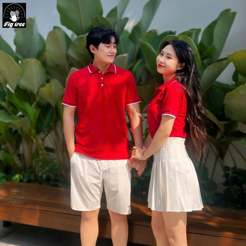 Áo Thun Đôi Fig Tree Polo Cá Sấu Màu Đỏ Rực Rỡ Hàng Thời Trang Thiết Kế, Vải Co Giãn, Nhiều size