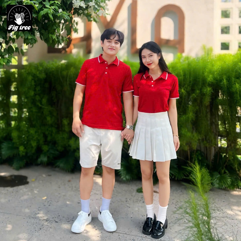 Áo Thun Đôi Fig Tree Polo Cá Sấu Màu Đỏ Rực Rỡ Hàng Thời Trang Thiết Kế, Vải Co Giãn, Nhiều size