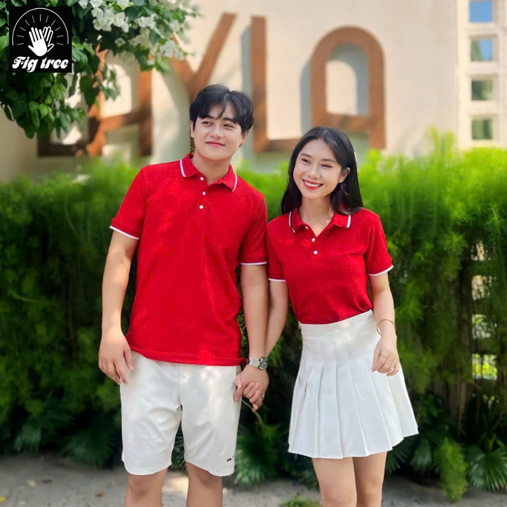 Áo Thun Đôi Fig Tree Polo Cá Sấu Màu Đỏ Rực Rỡ Hàng Thời Trang Thiết Kế, Vải Co Giãn, Nhiều size