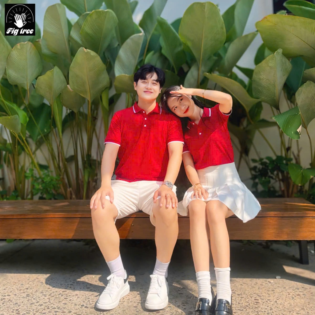 Áo Thun Đôi Fig Tree Polo Cá Sấu Màu Đỏ Rực Rỡ Hàng Thời Trang Thiết Kế, Vải Co Giãn, Nhiều size