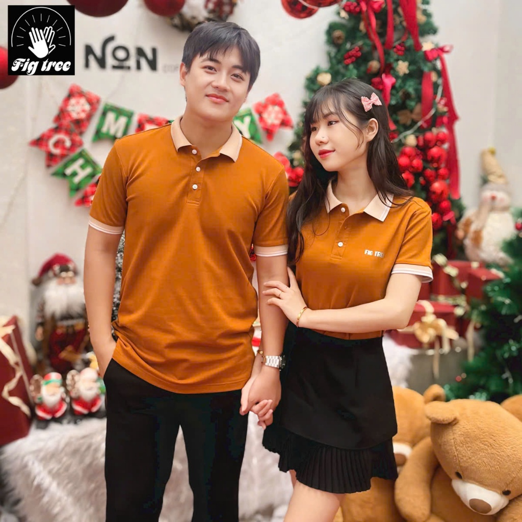 Áo Thun Đôi Nam Nữ Fig Tree Polo Cá Sấu Màu Cam Đất Dày Dặn, Hàng thiết kế, nhiều size