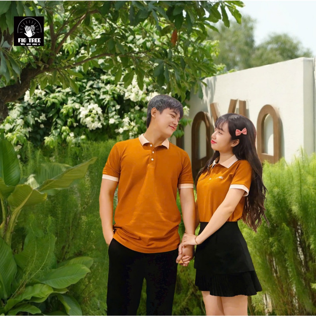 Áo Thun Đôi Nam Nữ Fig Tree Polo Cá Sấu Màu Cam Đất Dày Dặn, Hàng thiết kế, nhiều size