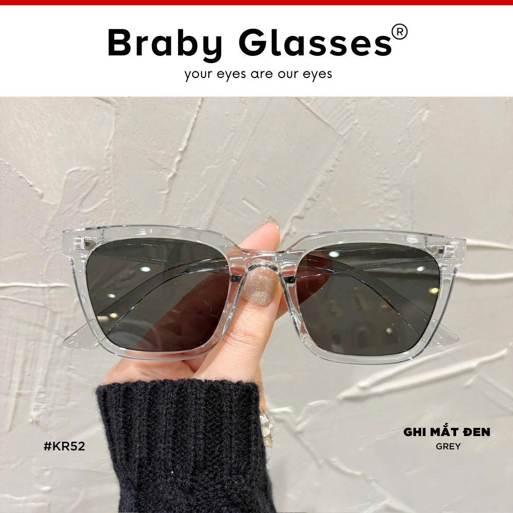 Kính râm mát nam nữ mắt vuông thời trang chống tia UV Braby Glasses gọng nhựa cao cấp thiết kế sang trọng KR52