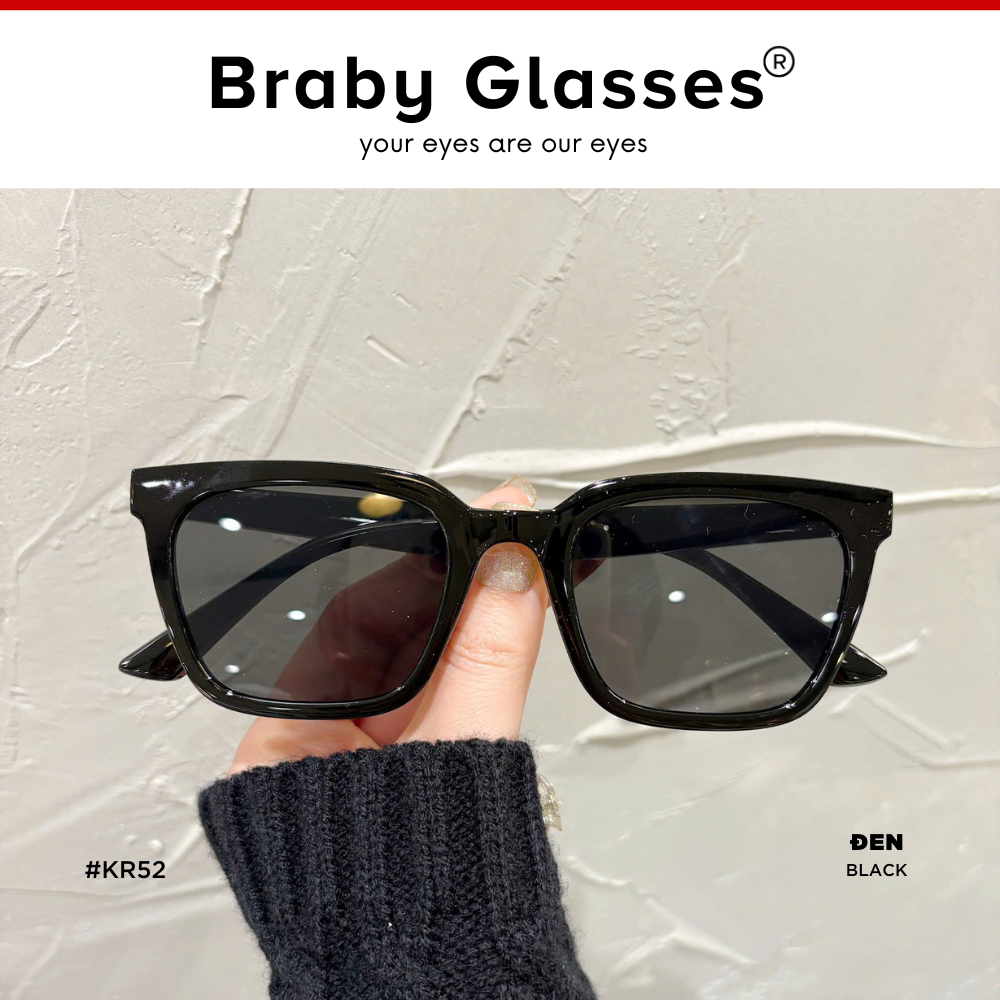 Kính râm mát nam nữ mắt vuông thời trang chống tia UV Braby Glasses gọng nhựa cao cấp thiết kế sang trọng KR52