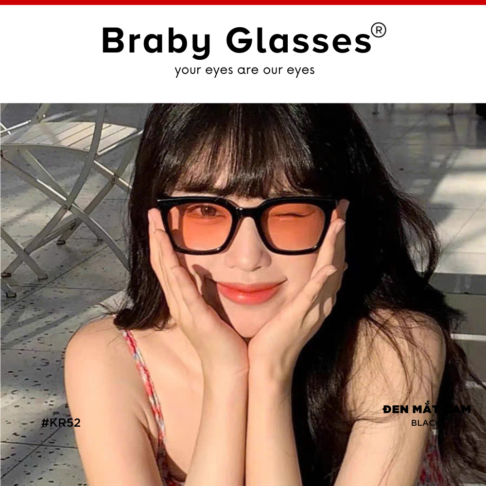 Kính râm mát nam nữ mắt vuông thời trang chống tia UV Braby Glasses gọng nhựa cao cấp thiết kế sang trọng KR52