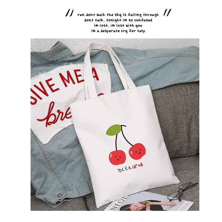 Túi Tote canvas nhiều hình hoa quả động vật siêu cute túi vải đeo vai phong cách thời trang đựng đồ tota080