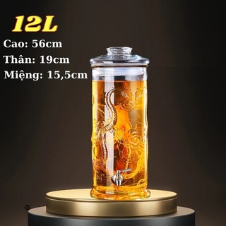 BÌNH TRỤ THỦY TINH  HỌA TIẾT RỒNG CÓ VÒI HÀNG DẦY CAO CẤP