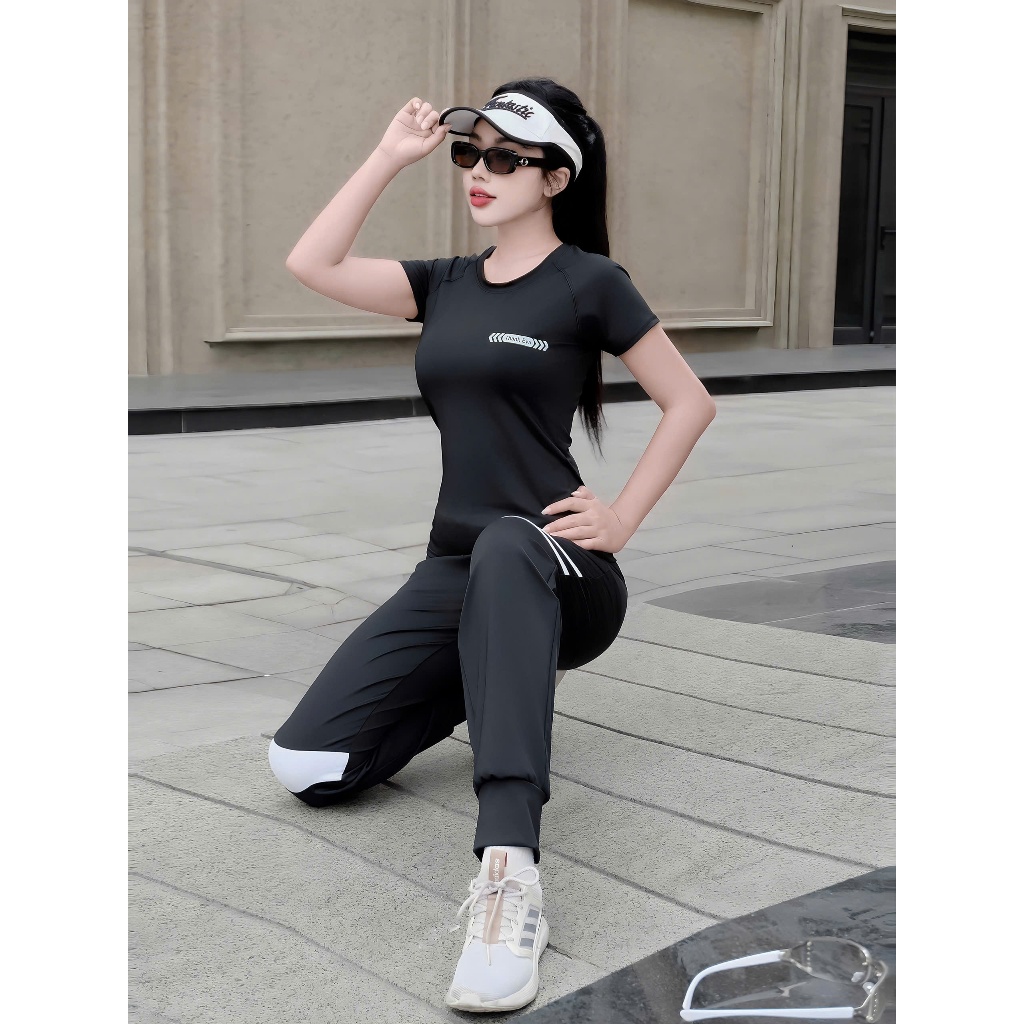 Bộ thể thao B30 áo phủ bụng, quần dài thể thao tập gym, yoga , đánh bóng , chạy bộ...hàng VNXK