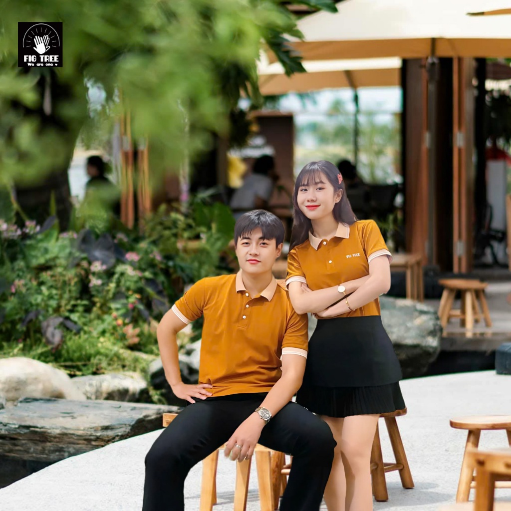 Áo Thun Đôi Nam Nữ Fig Tree Polo Cá Sấu Màu Cam Đất Dày Dặn, Hàng thiết kế, nhiều size