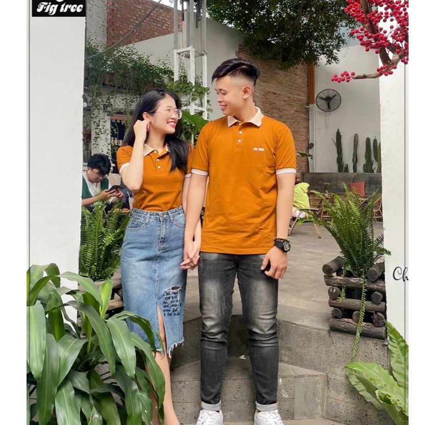 Áo Thun Đôi Nam Nữ Fig Tree Polo Cá Sấu Màu Cam Đất Dày Dặn, Hàng thiết kế, nhiều size