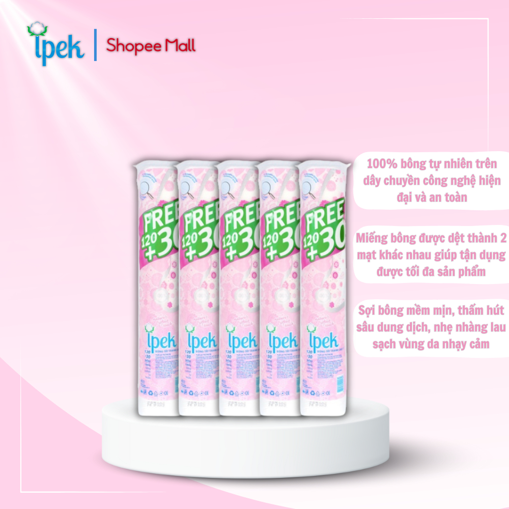 Ảnh Combo 5 Bông tẩy trang Ipek siêu mềm mịn 150 miếng 2