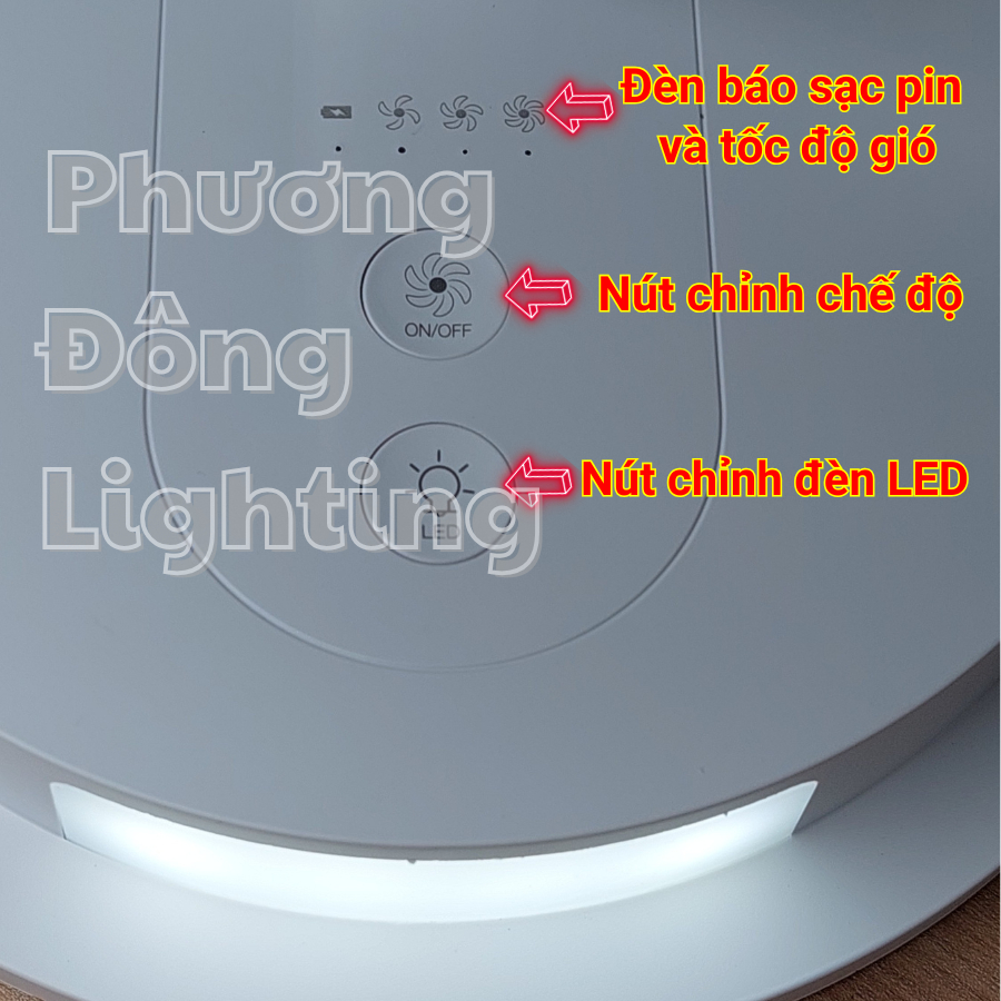 Quạt Sạc Tích Điện DP - 7627 Kết hợp Đèn LED Chiếu sáng, Công Suất 6W Mạnh Mẽ , Pin Sạc 4000 mAh
