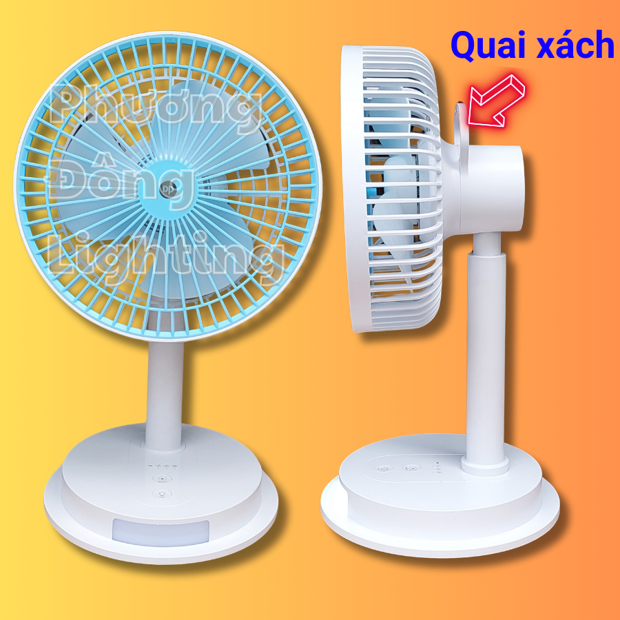 Quạt Sạc Tích Điện DP - 7627 Kết hợp Đèn LED Chiếu sáng, Công Suất 6W Mạnh Mẽ , Pin Sạc 4000 mAh