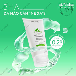 Sữa rửa mặt BABÉ STOP AKN Purifying Cleansing Gel cho da dầu mụn tuýp 200ml