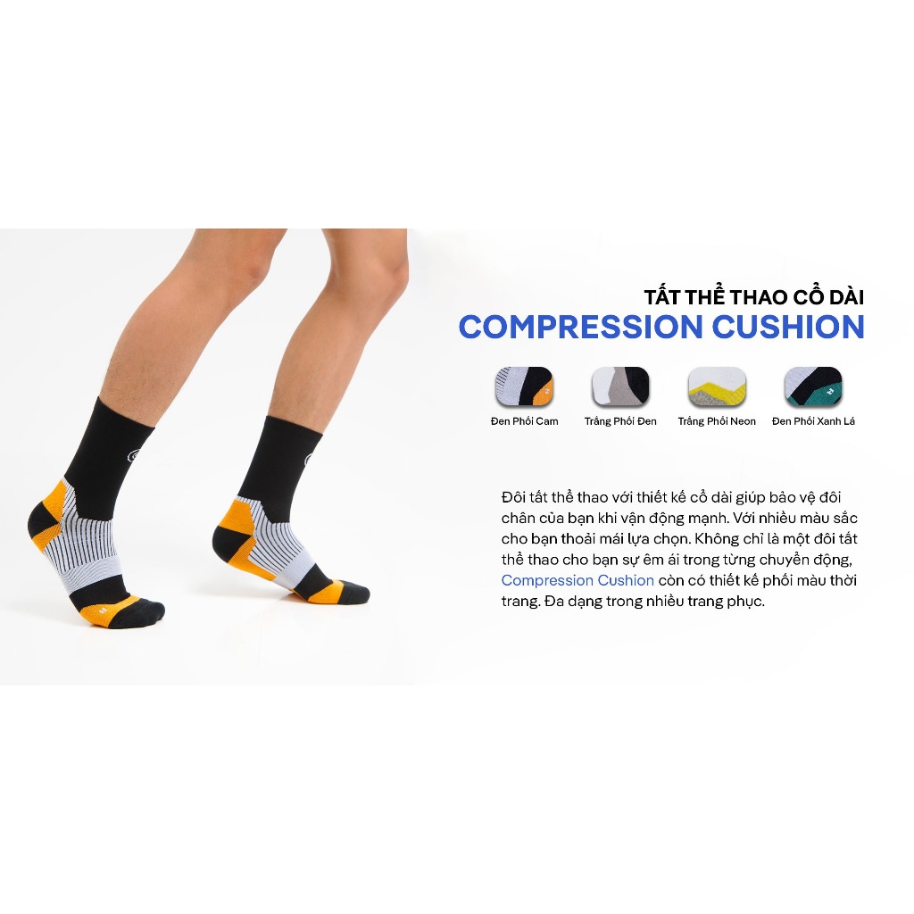 [MUA 2 GIẢM 5%]Tất/Vớ thể thao cổ dài Compression Cushion Coolmate
