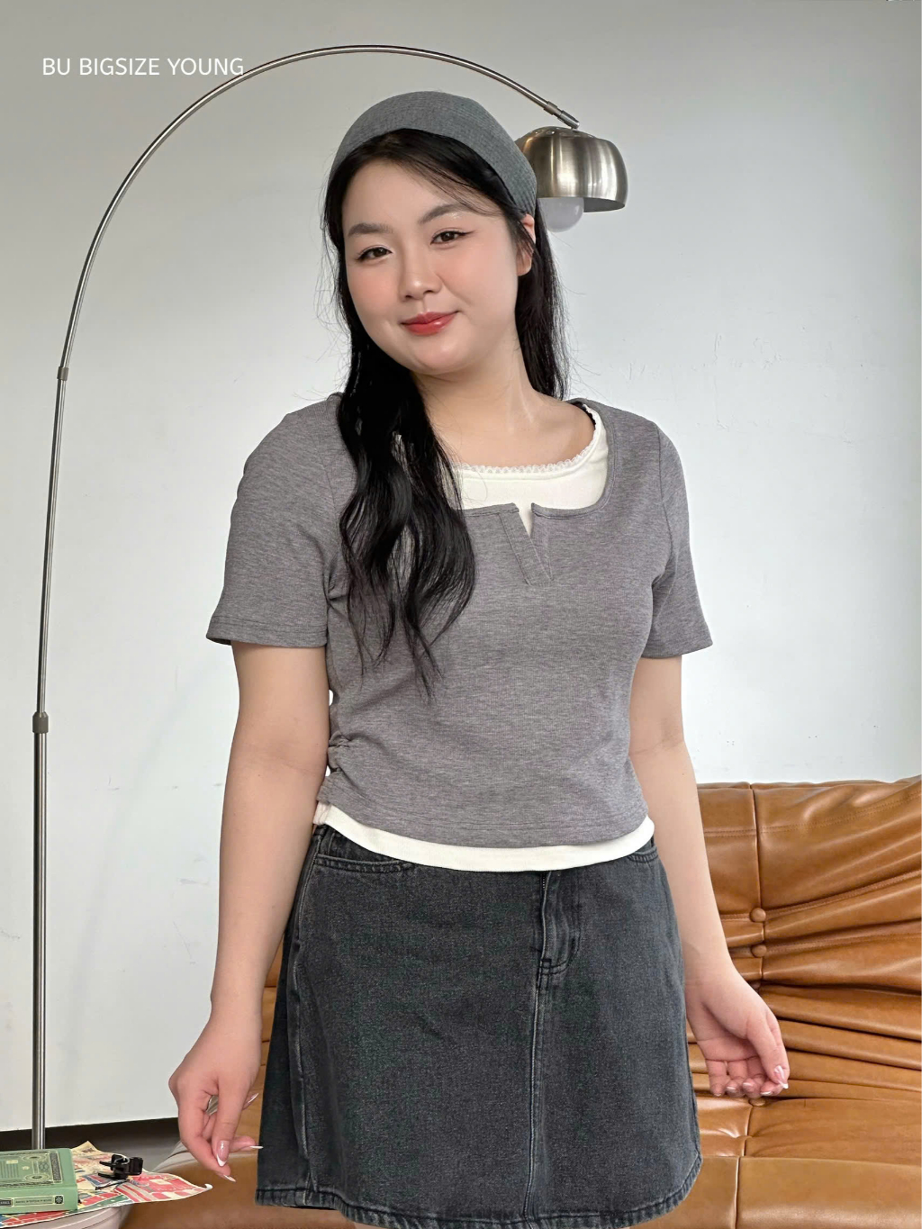 Ảnh Áo thun cổ vuông bổ trụ phối 2 dây trắng BIGSIZE (55kg đến 95kg) – 25HYAP070 - [BU Bigsize Young] 2