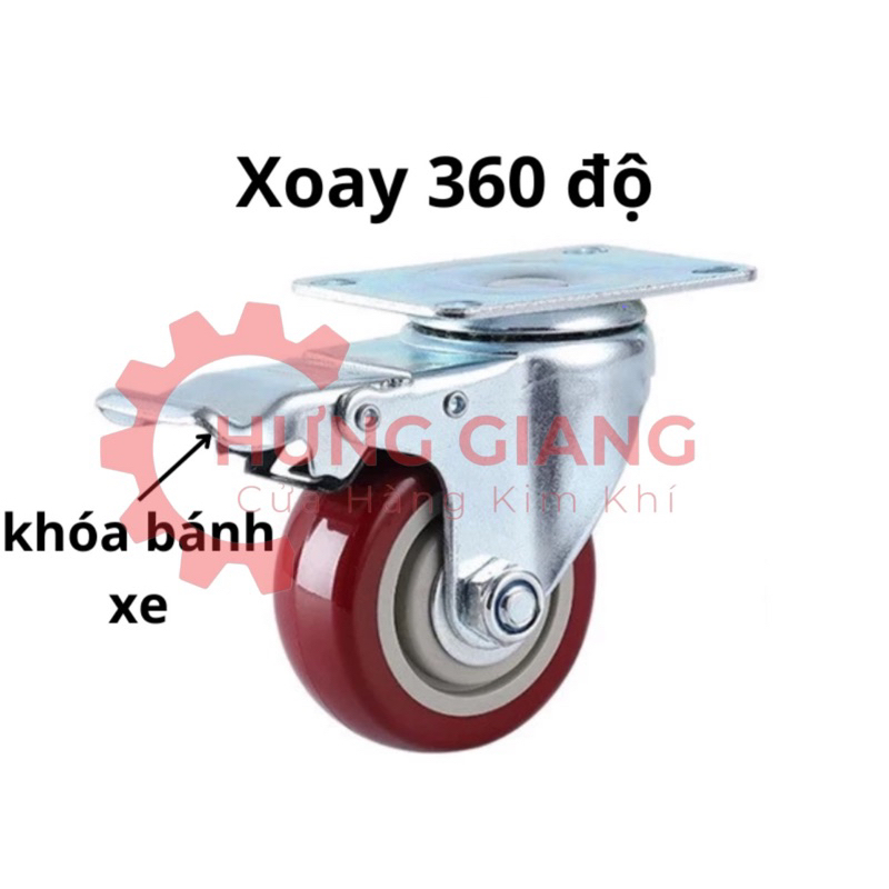 Bánh Xe ĐỎ Phi 8 Chịu Tải 100kg 1 bánh Có Đạn Bạc Xoay 360 Độ(ẢNH THẬT)