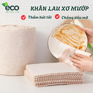 Set 10 Khăn Lau Xơ Mướp Tự Nhiên Thấm Hút Dầu Tốt, Khăn Lau Dầu Mỡ Chén Đĩa Nhà Bếp Đa Năng