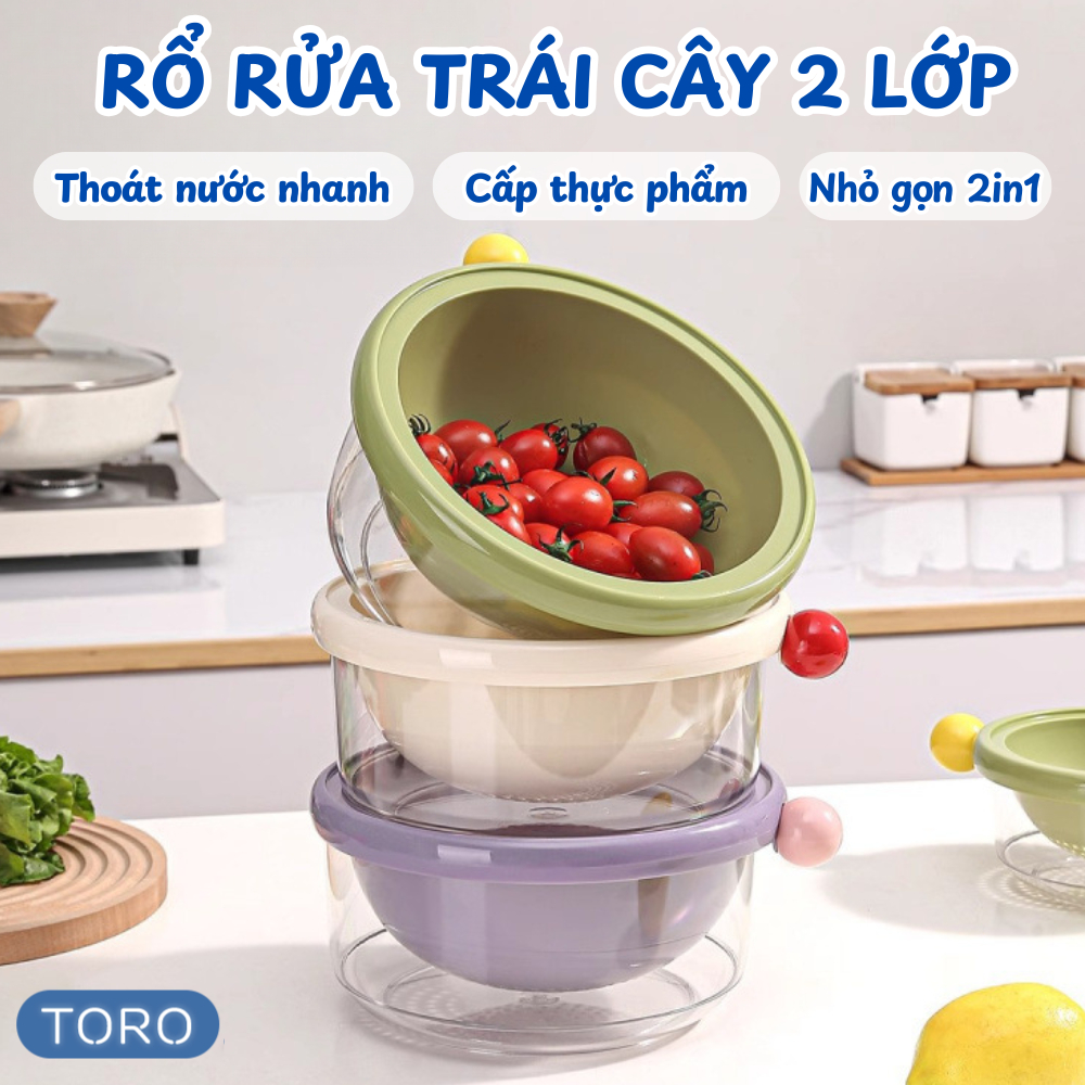 Rổ Rửa Trái Cây 2 Lớp TORO Thoát Nước Nhanh, Rổ Kèm Chậu Rửa Rau Củ, Rổ ...