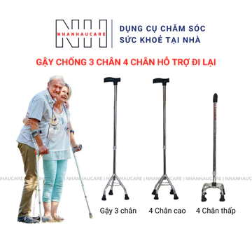 Gậy Chống Cho Người Già Hỗ Trợ Đi Lại, Gậy 3 Chân 4 Chân Inox Cho Người Già, Gậy Người Già