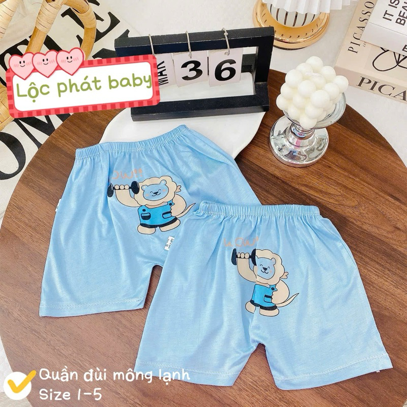 Combo 5-10 quần đùi thun lạnh đáp mông hình thú cho bé trai, bé gái từ 3-13kg