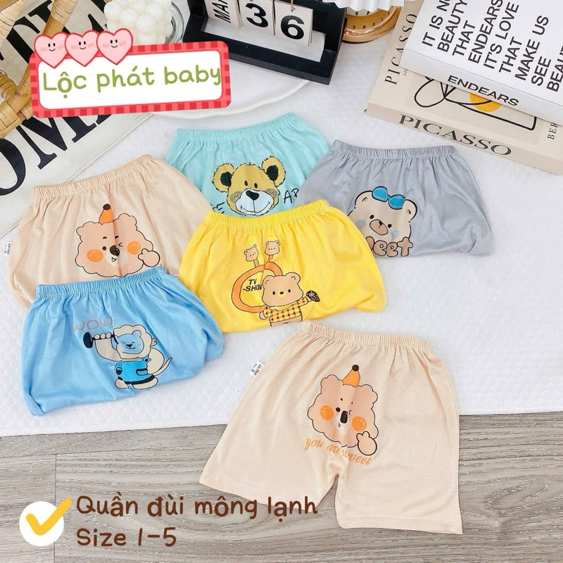 Combo 5-10 quần đùi thun lạnh đáp mông hình thú cho bé trai, bé gái từ 3-13kg
