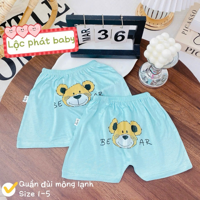 Combo 5-10 quần đùi thun lạnh đáp mông hình thú cho bé trai, bé gái từ 3-13kg