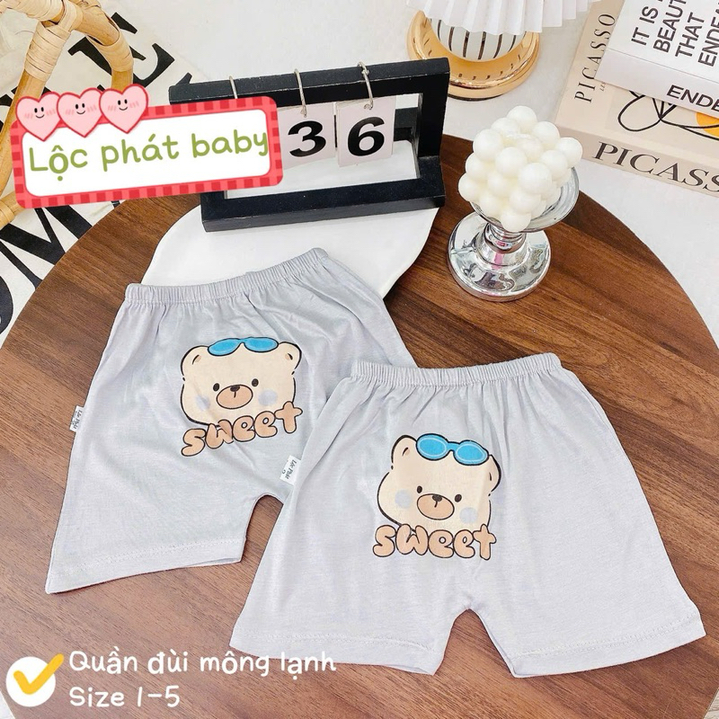 Combo 5-10 quần đùi thun lạnh đáp mông hình thú cho bé trai, bé gái từ 3-13kg