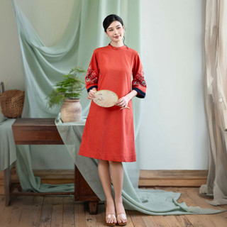 SWANLAKE | Váy Đầm Phom A Cổ Trụ Tay Lỡ Vải Linen Thêu Hai Cánh Tay Đi Tết Đi Chơi - D12158