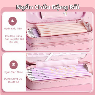 Hộp Đựng Bút Hai Ngăn Rộng Rãi Có Khóa Kéo Kết Hợp Họa Tiết 3D In Nổi Đáng Yêu, Siêu Nhẹ Chống Thấm Nước Dành Cho Bé