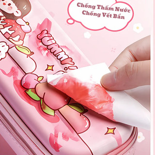 Hộp Đựng Bút Hai Ngăn Rộng Rãi Có Khóa Kéo Kết Hợp Họa Tiết 3D In Nổi Đáng Yêu, Siêu Nhẹ Chống Thấm Nước Dành Cho Bé