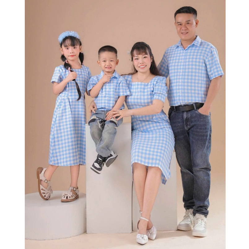 Đồ Gia Đình Fig Tree Caro Xanh Tay Ngắn, Chất Dày Dặn, Hàng thiết kế nhiều size Mã 133A
