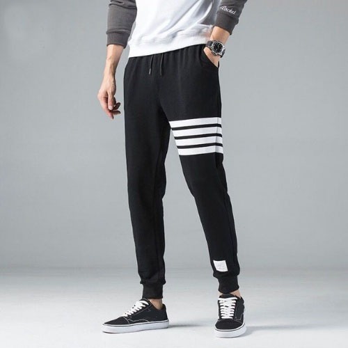 Quần Dài Nam Nữ Kẻ Viền Ngang Bo Gấu Cạp Chun Phối Dây Rút Thời Trang - unisex L1