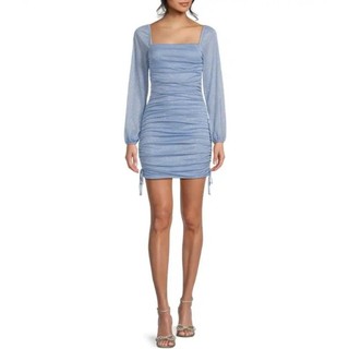 Váy mini tay dài lấp lánh có dây nơ ở cuối chân váy vnxk dư JUMP APPAREL
