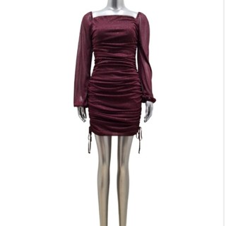 Váy mini tay dài lấp lánh có dây nơ ở cuối chân váy vnxk dư JUMP APPAREL