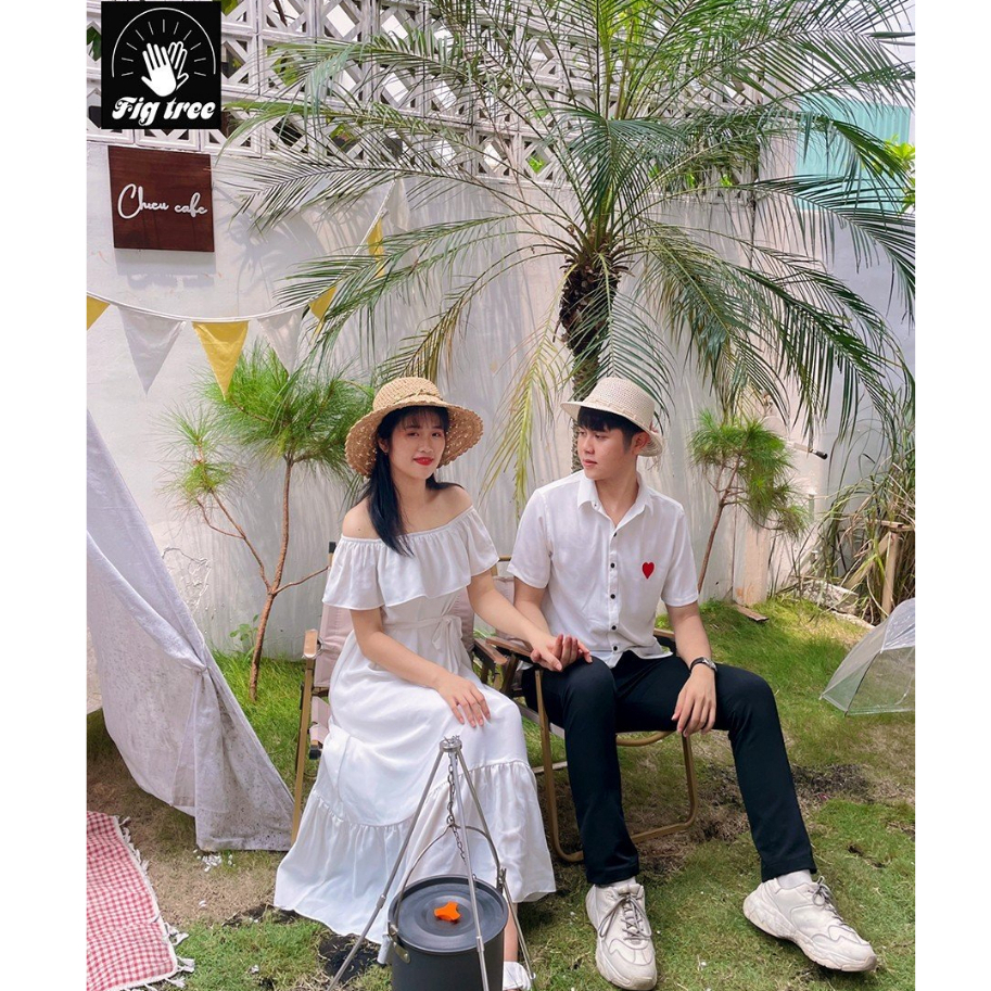 Set Sơ Mi Váy Đôi Fig Tree Màu Trắng Đũi du lịch/ chụp hình cưới cực model ( hàng thiết kế)