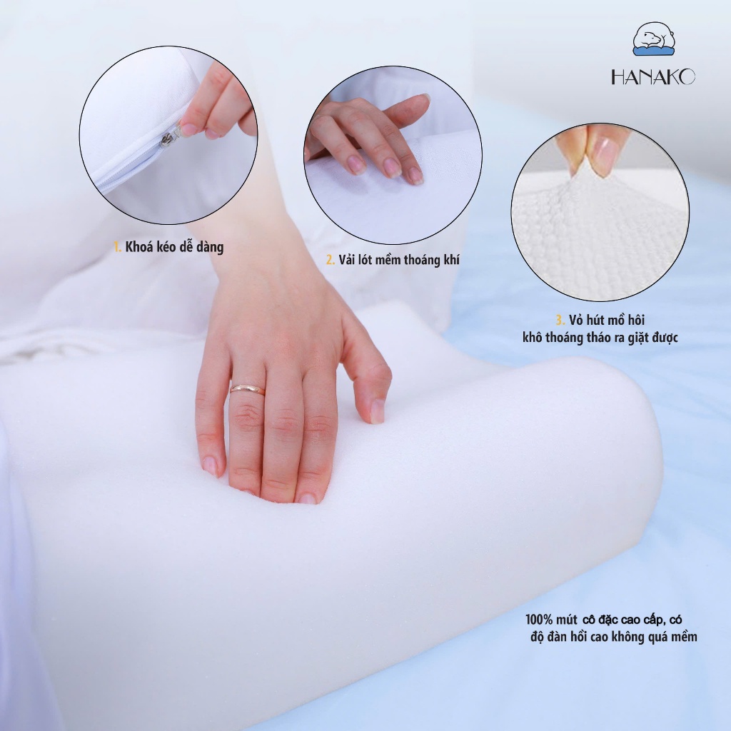 Gối Ngủ Chống Đau Vai Gáy Công Thái Học Hanako Cao Cấp – Nâng Đỡ Cột Sống Cổ, Tặng Kèm Vỏ Gối