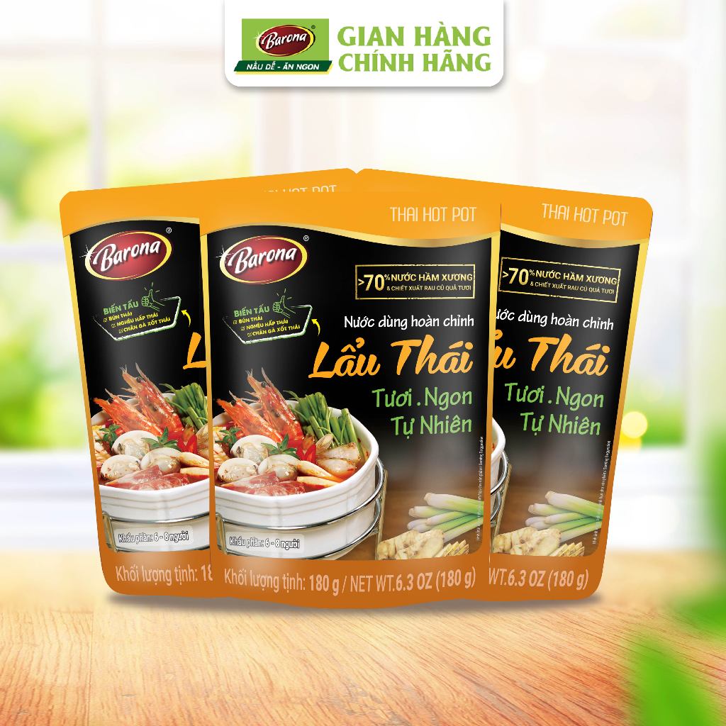 Ảnh Combo 3 Gói Nước Dùng Lẩu Thái Barona 180 tươi ngon chuẩn vị không cần nêm nếm[Tặng 1 Gói Tôm Rang Thịt 80g,HSD:11/2025] 2
