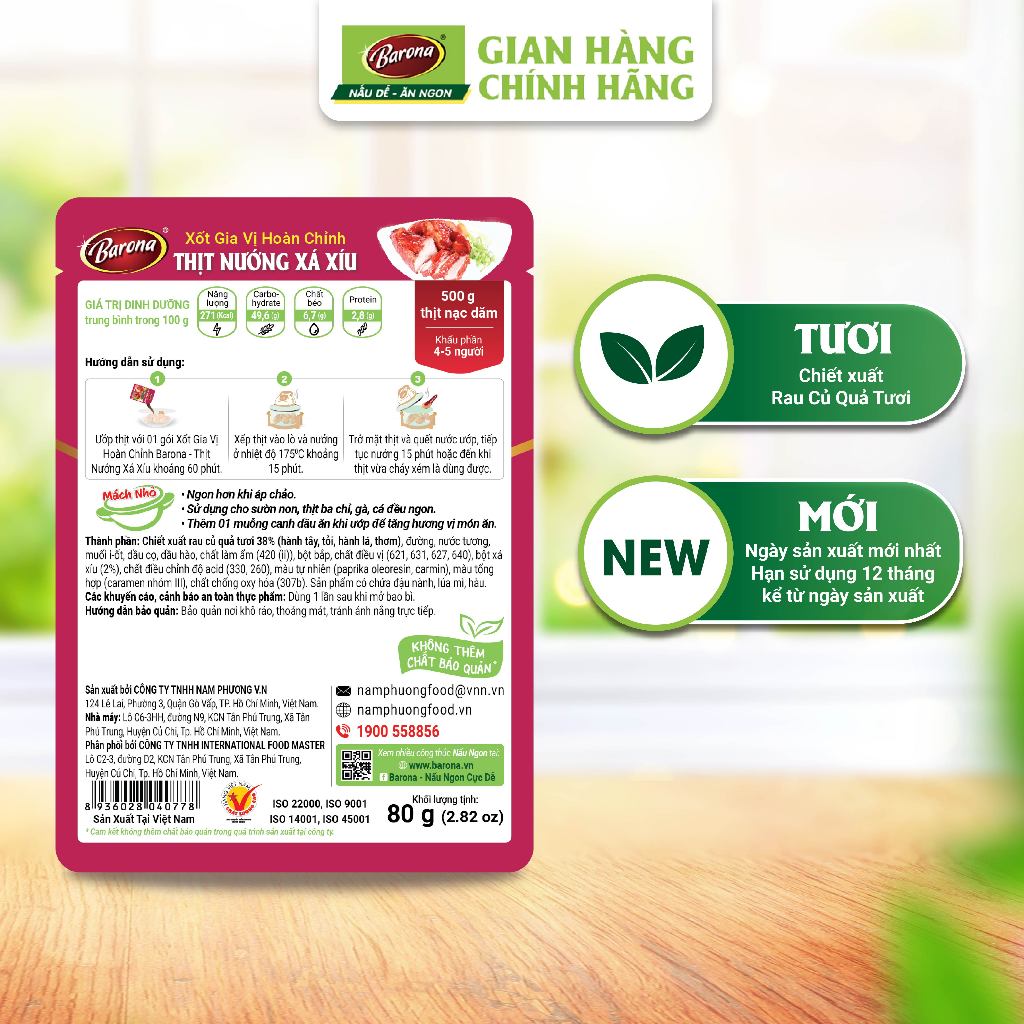 Ảnh Gia Vị Thịt Nướng Xá Xíu Barona 80g ướp ngon chuẩn vị không cần nêm nếm 2