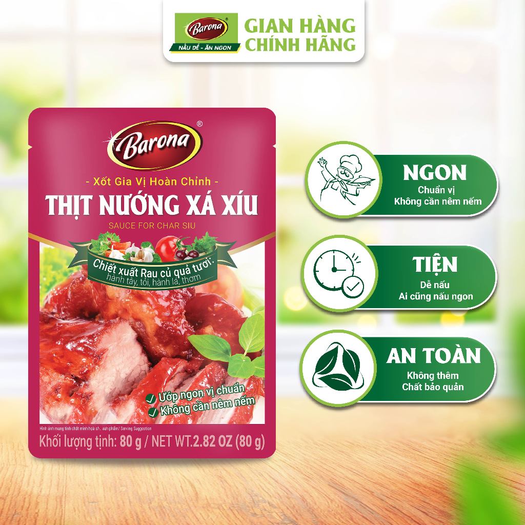 Ảnh Gia Vị Thịt Nướng Xá Xíu Barona 80g ướp ngon chuẩn vị không cần nêm nếm 1